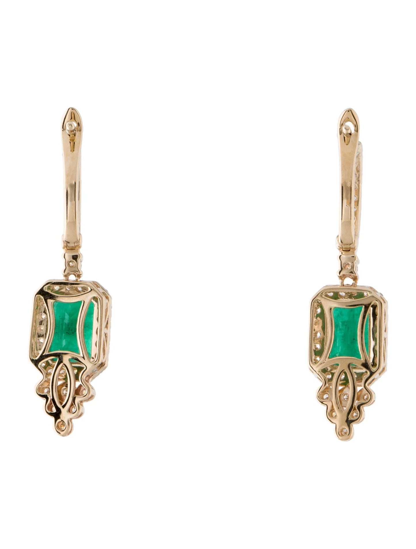 Rectangular Emerald Stone 14K Yellow Gold Earring