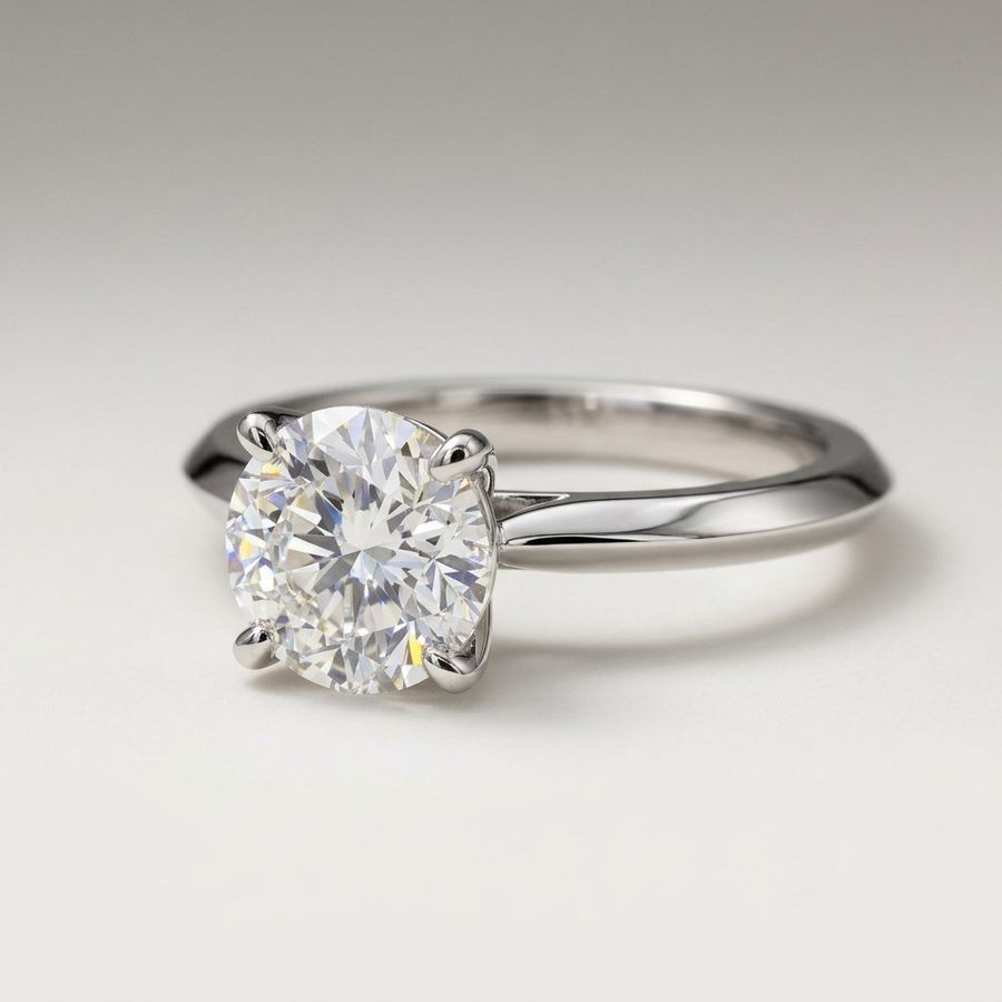 Solitaire engagement ring with a round brilliant natural diamond