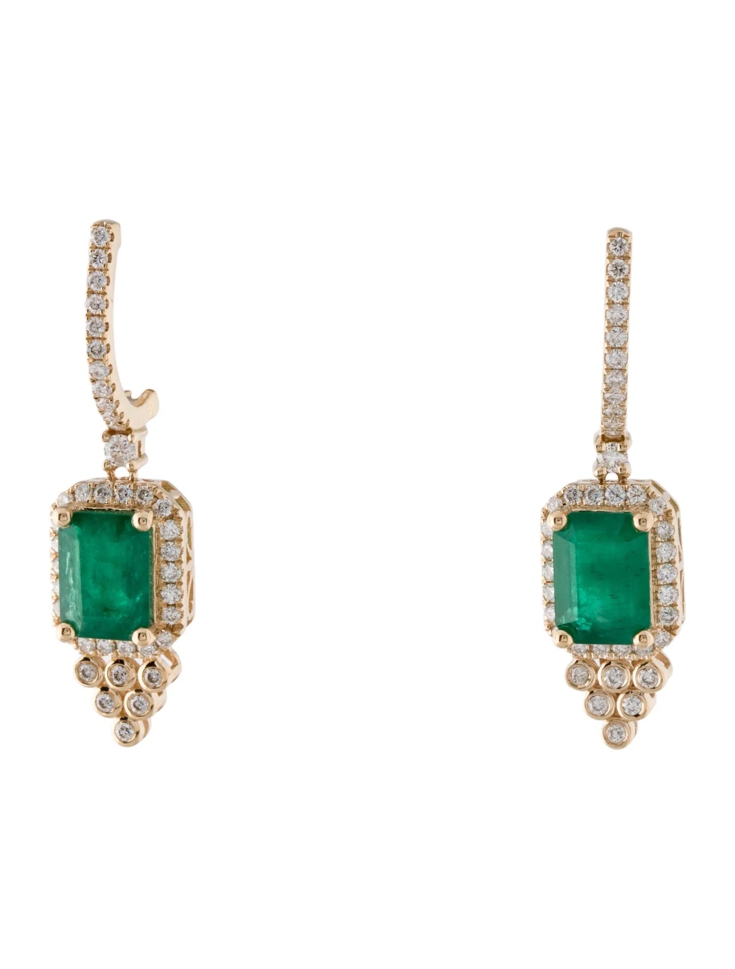 Rectangular Emerald Stone 14K Yellow Gold Earring