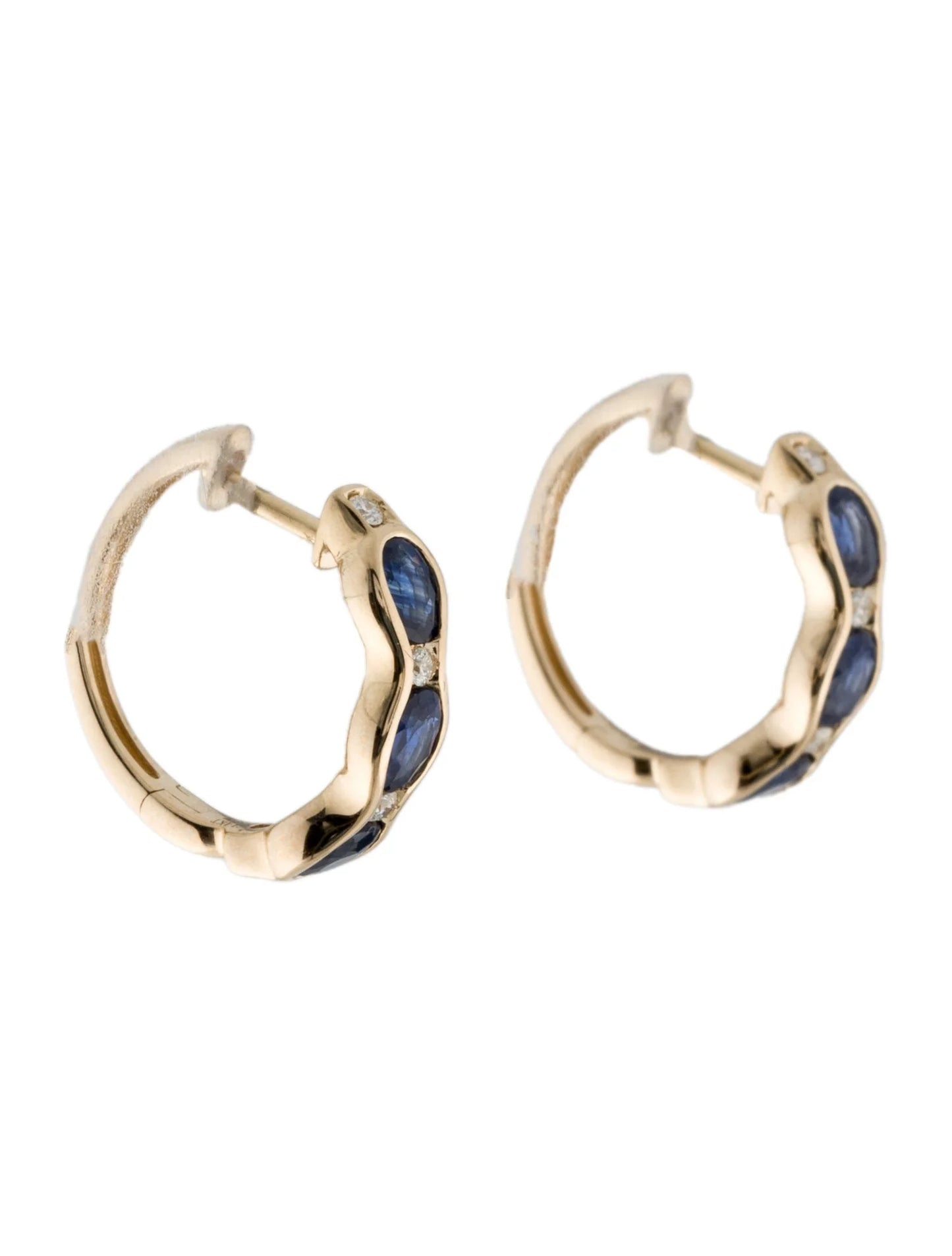 Oval Blue Stone 14K Yellow Gold Earring